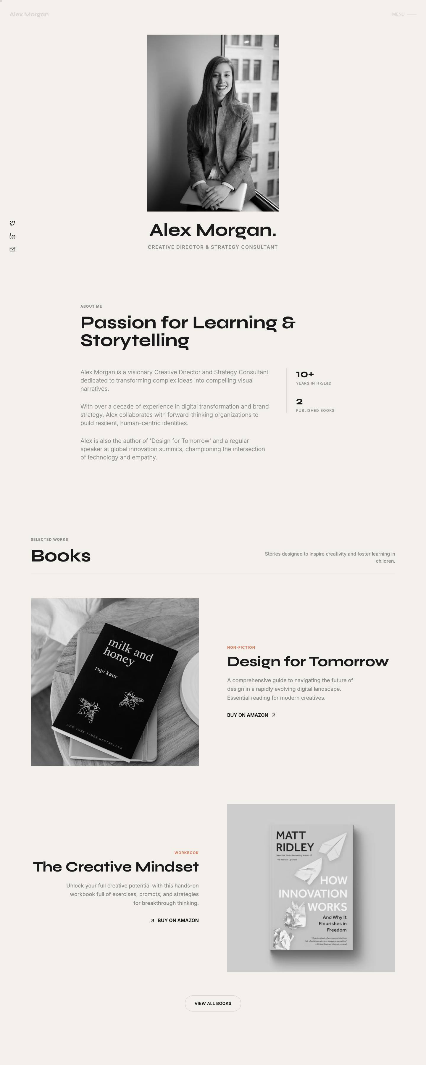 Author Portfolio website homepage